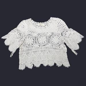 Cotton crochet top Cream knit tank vest Size medium 100% cotton beige tan